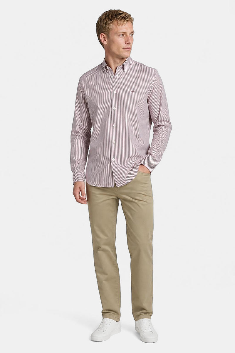 McGregor Regular Fit Peached Poplin Stripe Shirt Burgundy