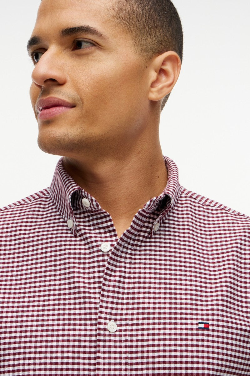 Tommy Hilfiger 36395 Regular Fit Heritage Gingham Oxford Shirt Burgundy Check