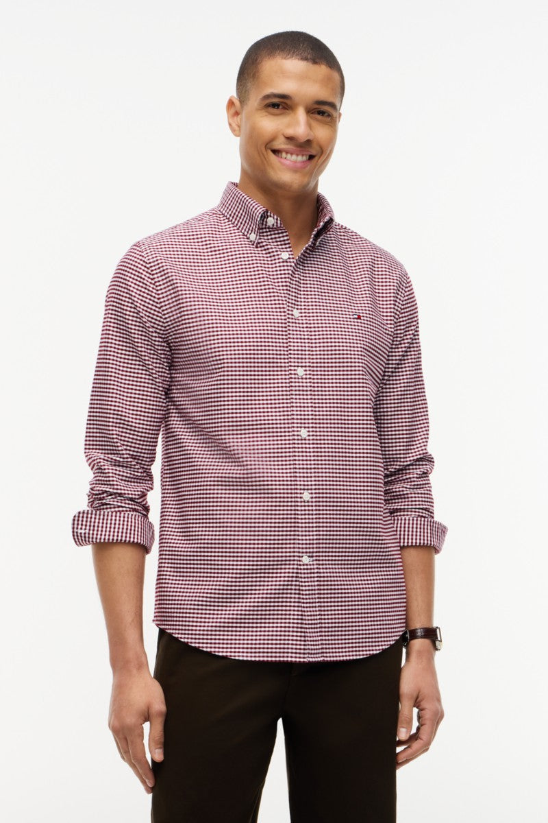 Tommy Hilfiger 36395 Regular Fit Heritage Gingham Oxford Shirt Burgundy Check