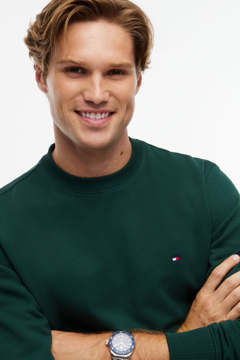 Tommy Hilfiger 37237 Regular Fit Essential Terry Crew Neck Sweatshirt Nocturnal Green