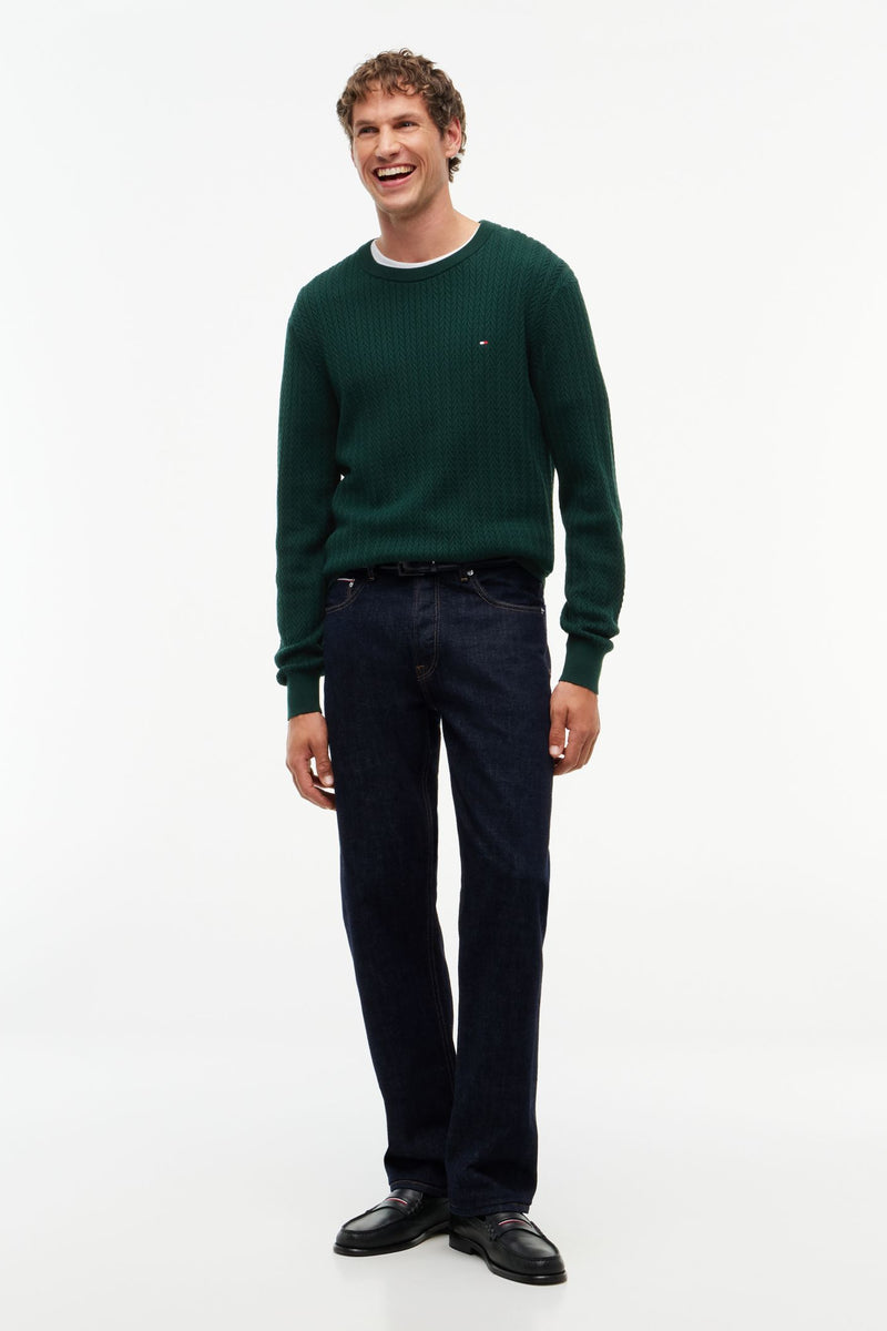 Tommy Hilfiger 37400 Regular Fit Herringbone Knit Crew Neck Jumper Nocturnal Green