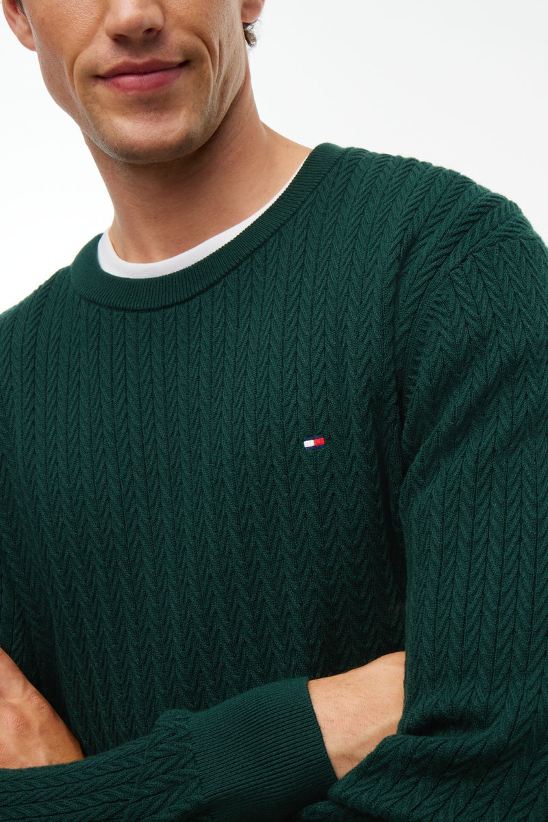 Tommy Hilfiger 37400 Regular Fit Herringbone Knit Crew Neck Jumper Nocturnal Green