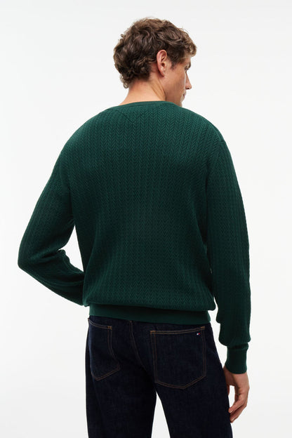 Tommy Hilfiger 37400 Regular Fit Herringbone Knit Crew Neck Jumper Nocturnal Green