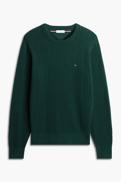 Tommy Hilfiger 37400 Regular Fit Herringbone Knit Crew Neck Jumper Nocturnal Green