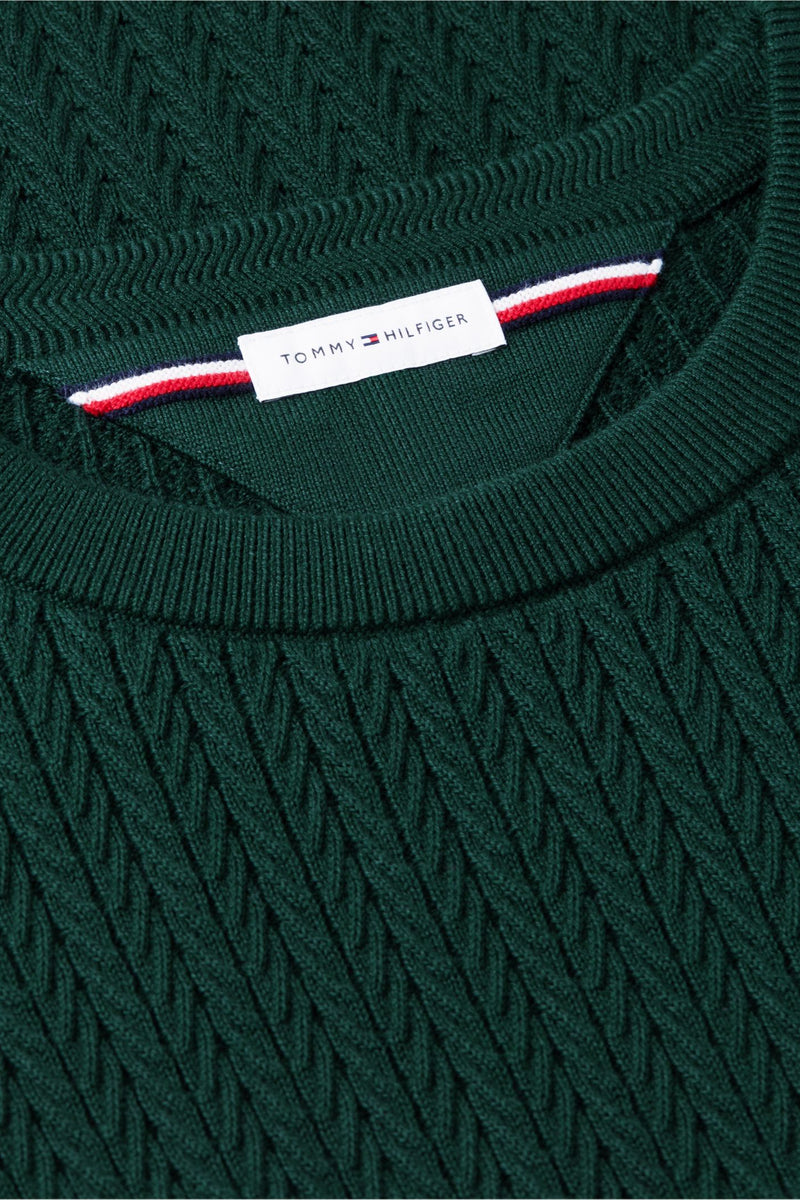 Tommy Hilfiger 37400 Regular Fit Herringbone Knit Crew Neck Jumper Nocturnal Green