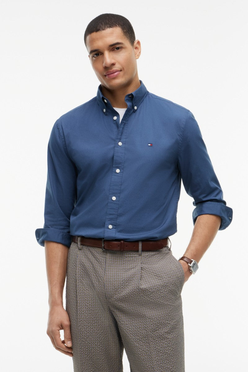 Hilfiger Flex Poplin Solid Shirt Aw26 - AGEAN SEA - ANNA CHECK
