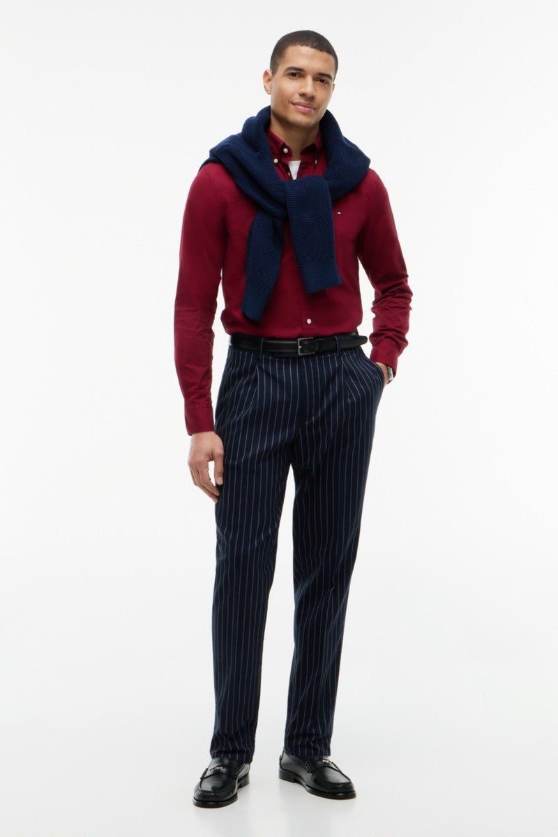 Hilfiger Flex Poplin Solid Shirt Aw26 - BURGUNDY