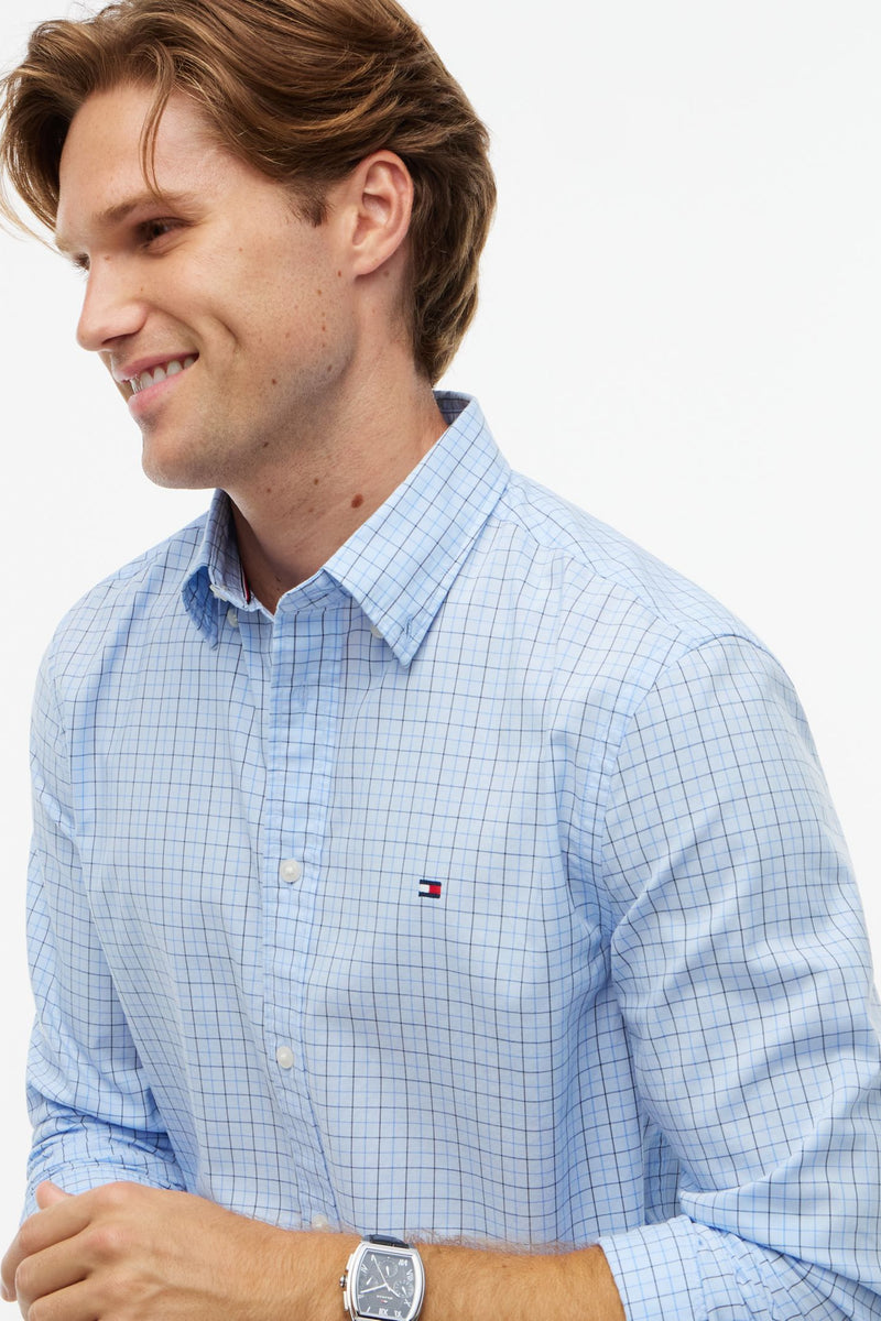 Tommy Hilfiger 41400 Regular Fit Flex Tattersall Poplin Shirt Sweet Blue