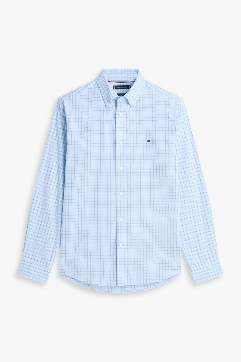 Tommy Hilfiger 41400 Regular Fit Flex Tattersall Poplin Shirt Sweet Blue