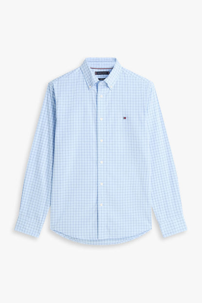 Tommy Hilfiger 41400 Regular Fit Flex Tattersall Poplin Shirt Sweet Blue