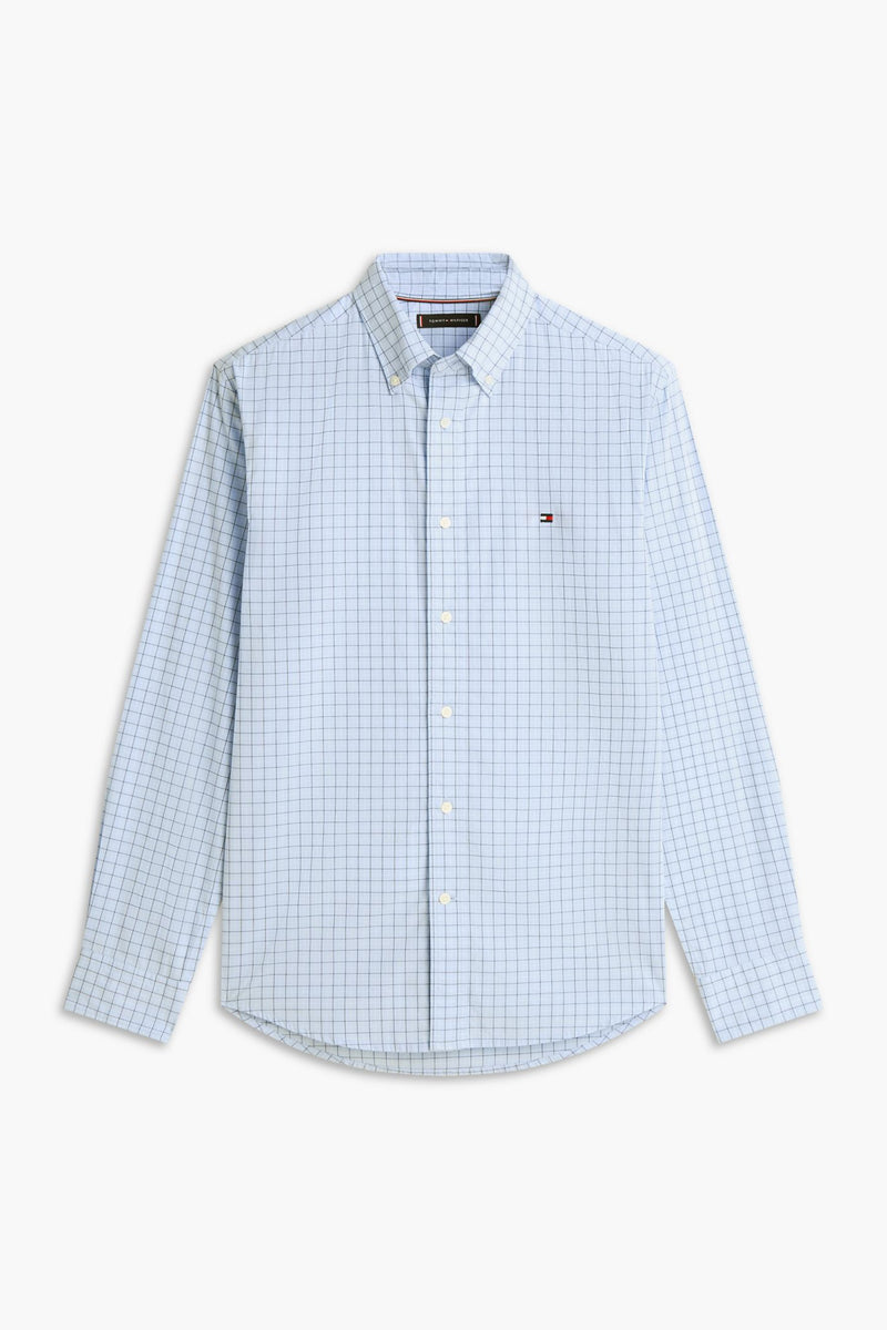 Tommy Hilfiger 41400 Regular Fit Flex Tattersall Poplin Shirt Sweet Blue
