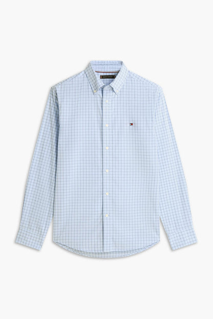 Tommy Hilfiger 41400 Regular Fit Flex Tattersall Poplin Shirt Sweet Blue