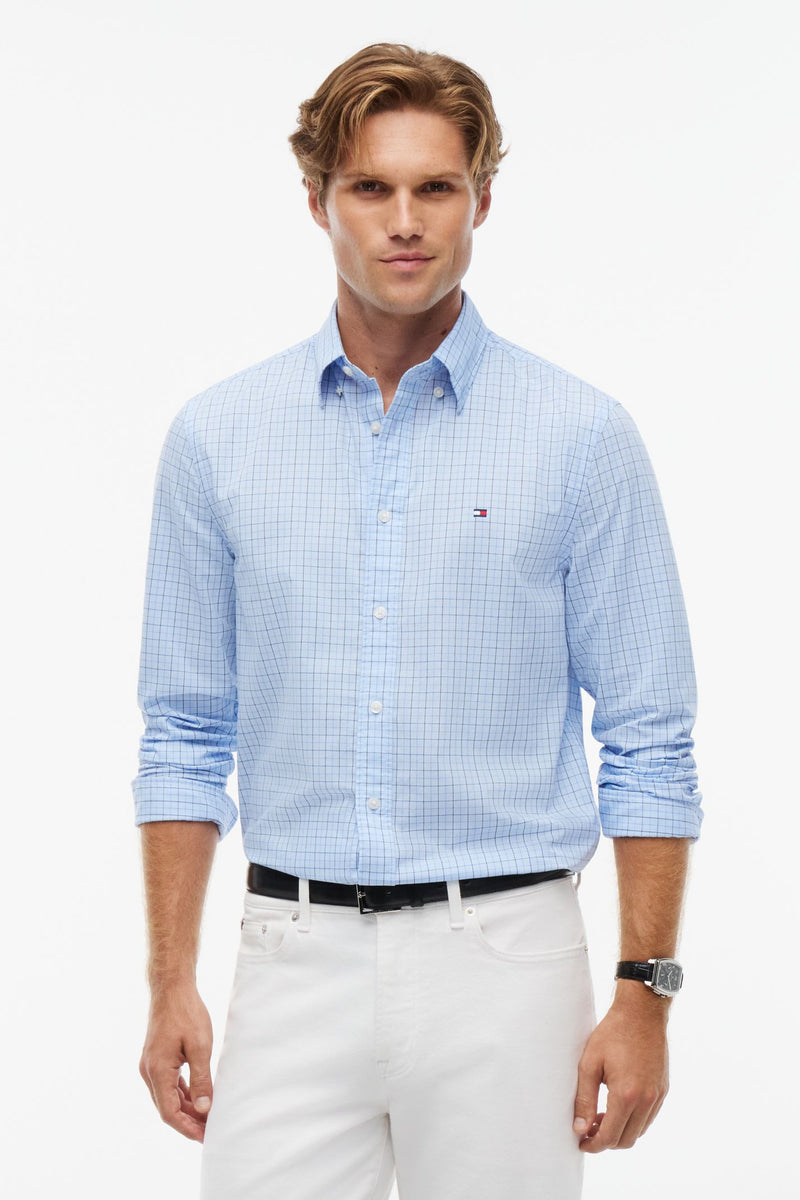 Tommy Hilfiger 41400 Regular Fit Flex Tattersall Poplin Shirt Sweet Blue
