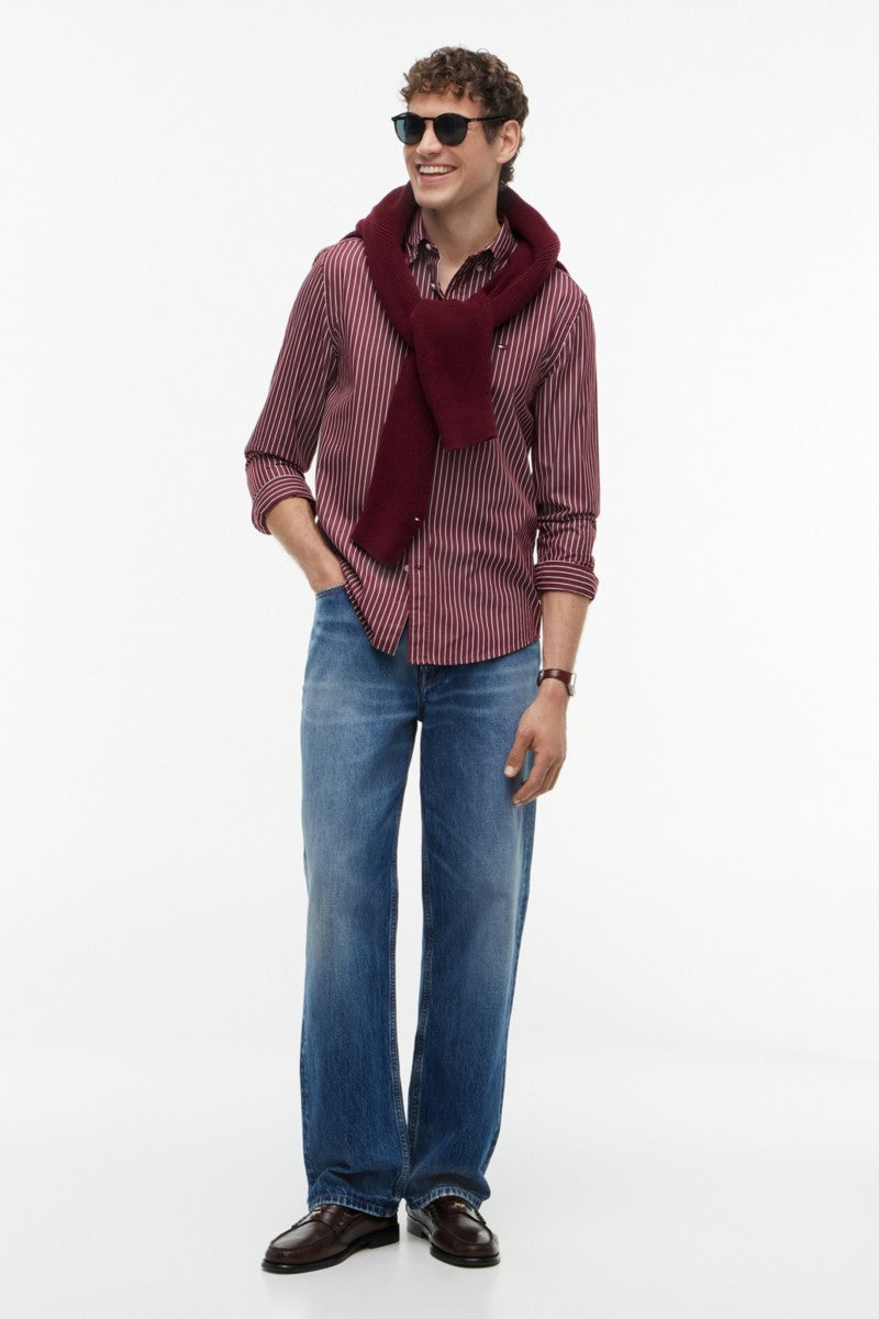 Tommy Hilfiger 44571 Regular Fit Flex Hairline Stripe Poplin Shirt Deep Rouge — view 2