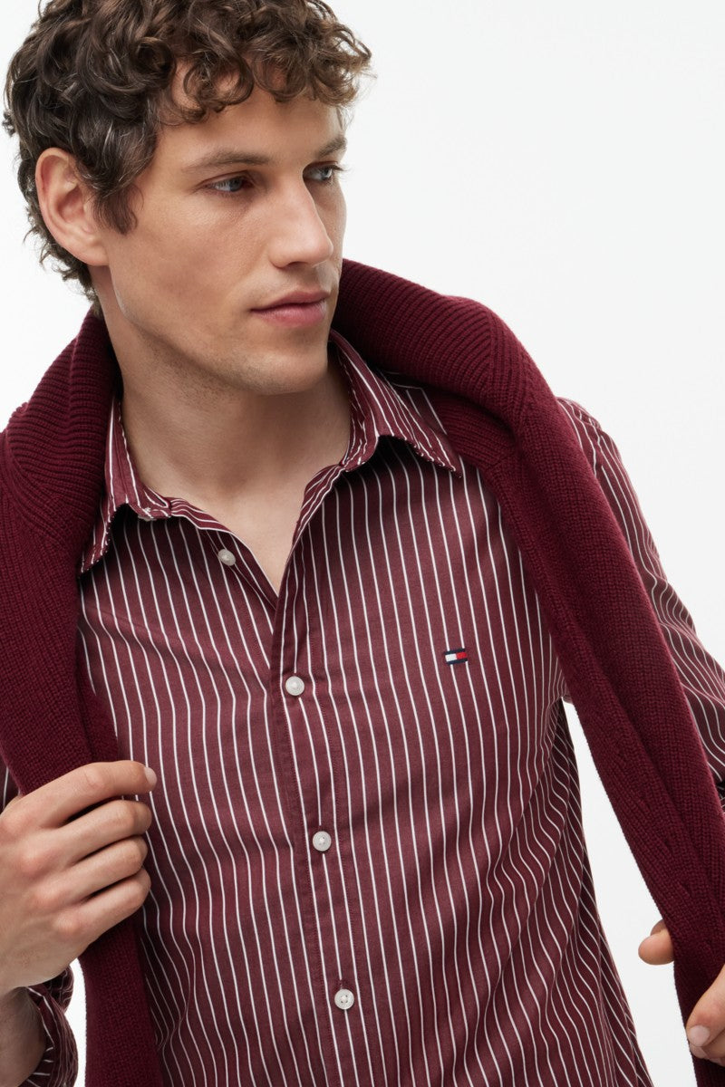 Tommy Hilfiger 44571 Regular Fit Flex Hairline Stripe Poplin Shirt Deep Rouge — view 3