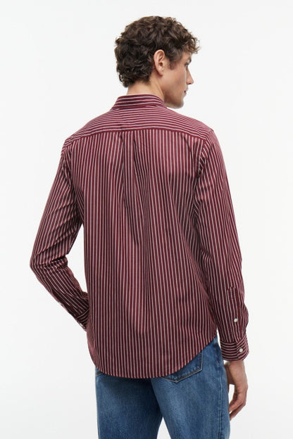 Tommy Hilfiger 44571 Regular Fit Flex Hairline Stripe Poplin Shirt Deep Rouge — view 4