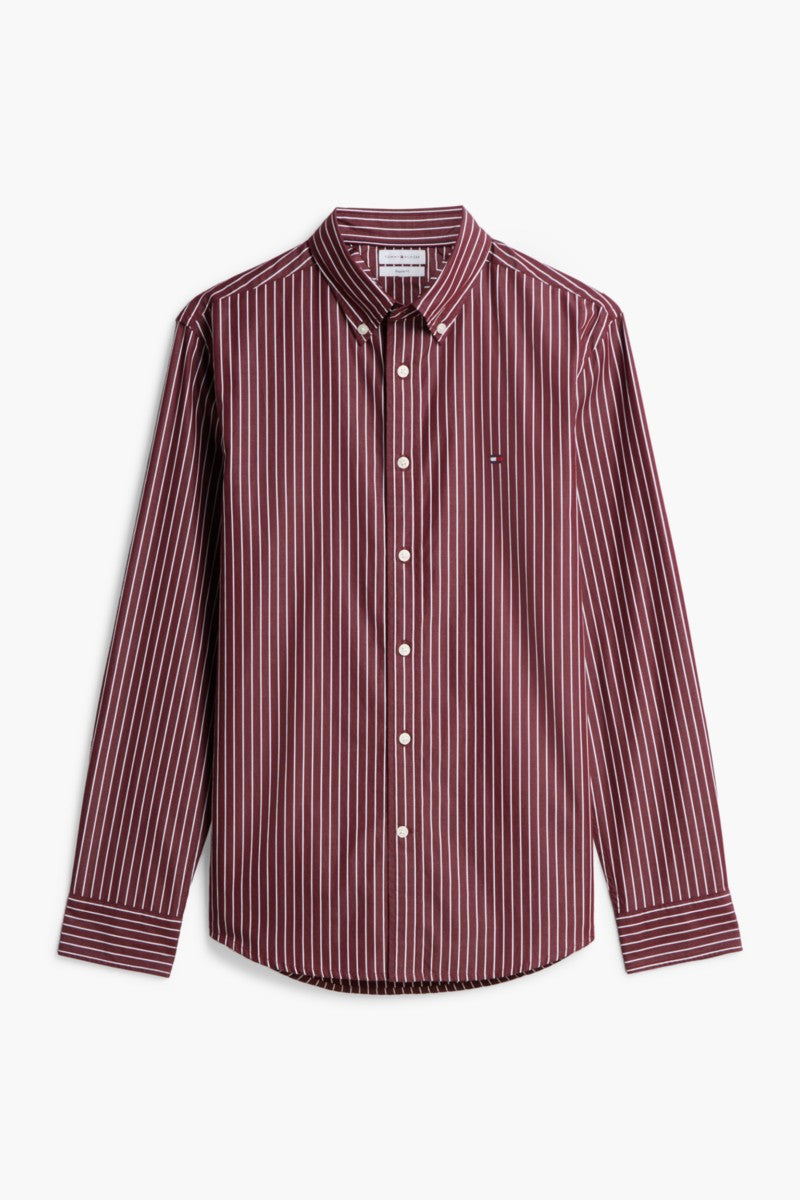 Tommy Hilfiger 44571 Regular Fit Flex Hairline Stripe Poplin Shirt Deep Rouge — view 5