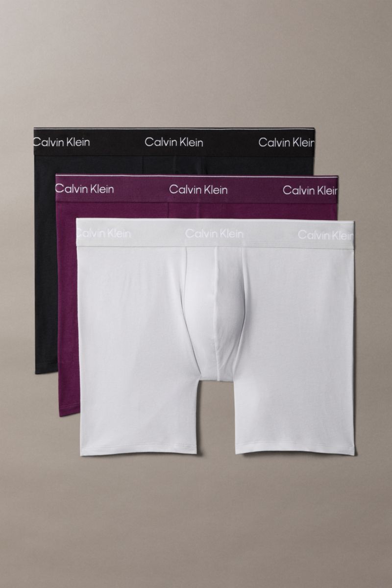 Calvin Klein 43944 Cotton Stretch Boxer Brief 3 Pack Black, Grey and Purple