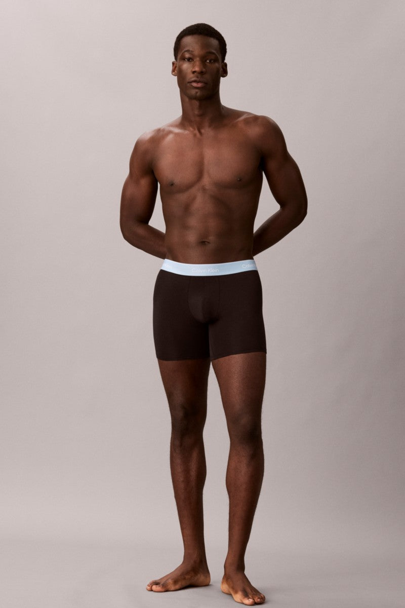 Calvin Klein 43944 Cotton Stretch Boxer Brief 3 Pack Black with Red, Blue and Grey Waistbands
