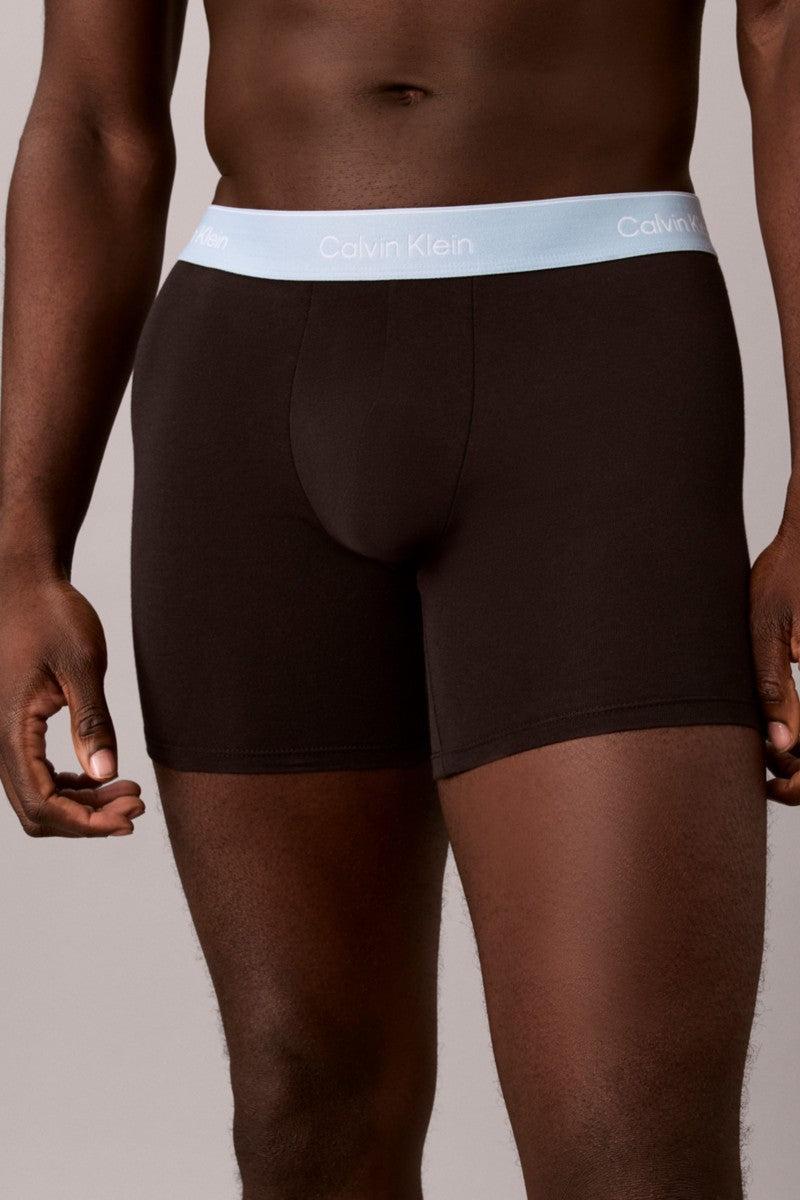 Calvin Klein 43944 Cotton Stretch Boxer Brief 3 Pack Black with Red, Blue and Grey Waistbands