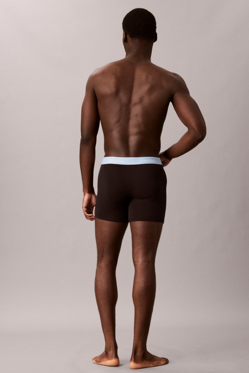 Calvin Klein 43944 Cotton Stretch Boxer Brief 3 Pack Black with Red, Blue and Grey Waistbands