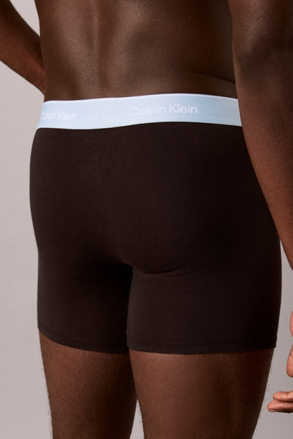 Calvin Klein 43944 Cotton Stretch Boxer Brief 3 Pack Black with Red, Blue and Grey Waistbands