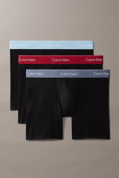Calvin Klein 43944 Cotton Stretch Boxer Brief 3 Pack Black with Red, Blue and Grey Waistbands