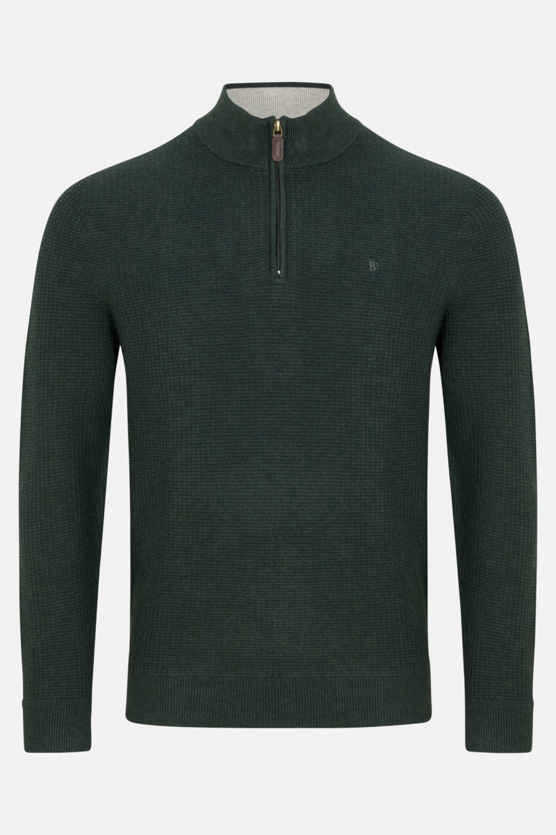 Benetti Oliver Regular Fit Textured Quarter Zip Jumper Forest