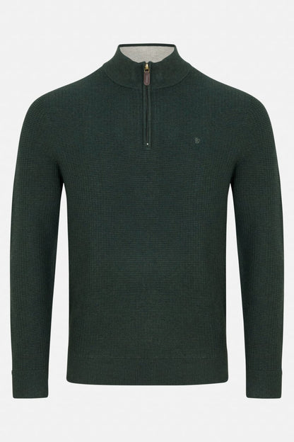 Benetti Oliver Regular Fit Textured Quarter Zip Jumper Forest