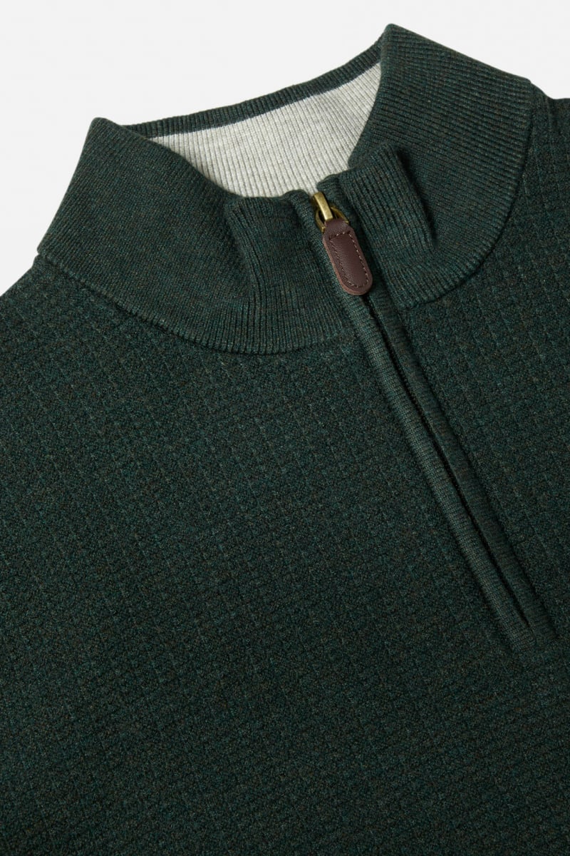 Benetti Oliver Regular Fit Textured Quarter Zip Jumper Forest