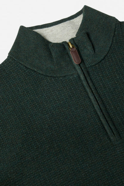 Benetti Oliver Regular Fit Textured Quarter Zip Jumper Forest