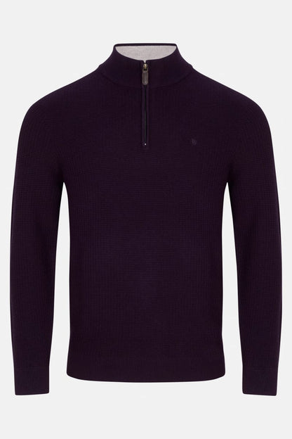 Benetti Oliver Regular Fit Textured Quarter Zip Jumper Plum
