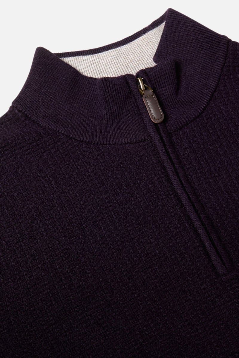 Benetti Oliver Regular Fit Textured Quarter Zip Jumper Plum