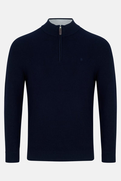 Benetti Oliver Regular Fit Textured Quarter Zip Jumper Navy