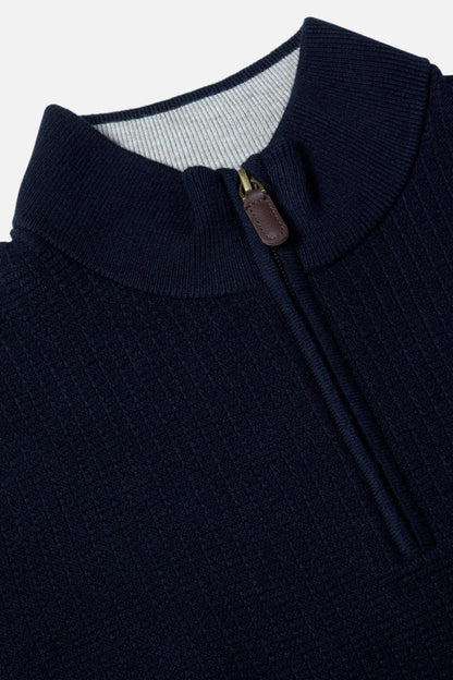 Benetti Oliver Regular Fit Textured Quarter Zip Jumper Navy