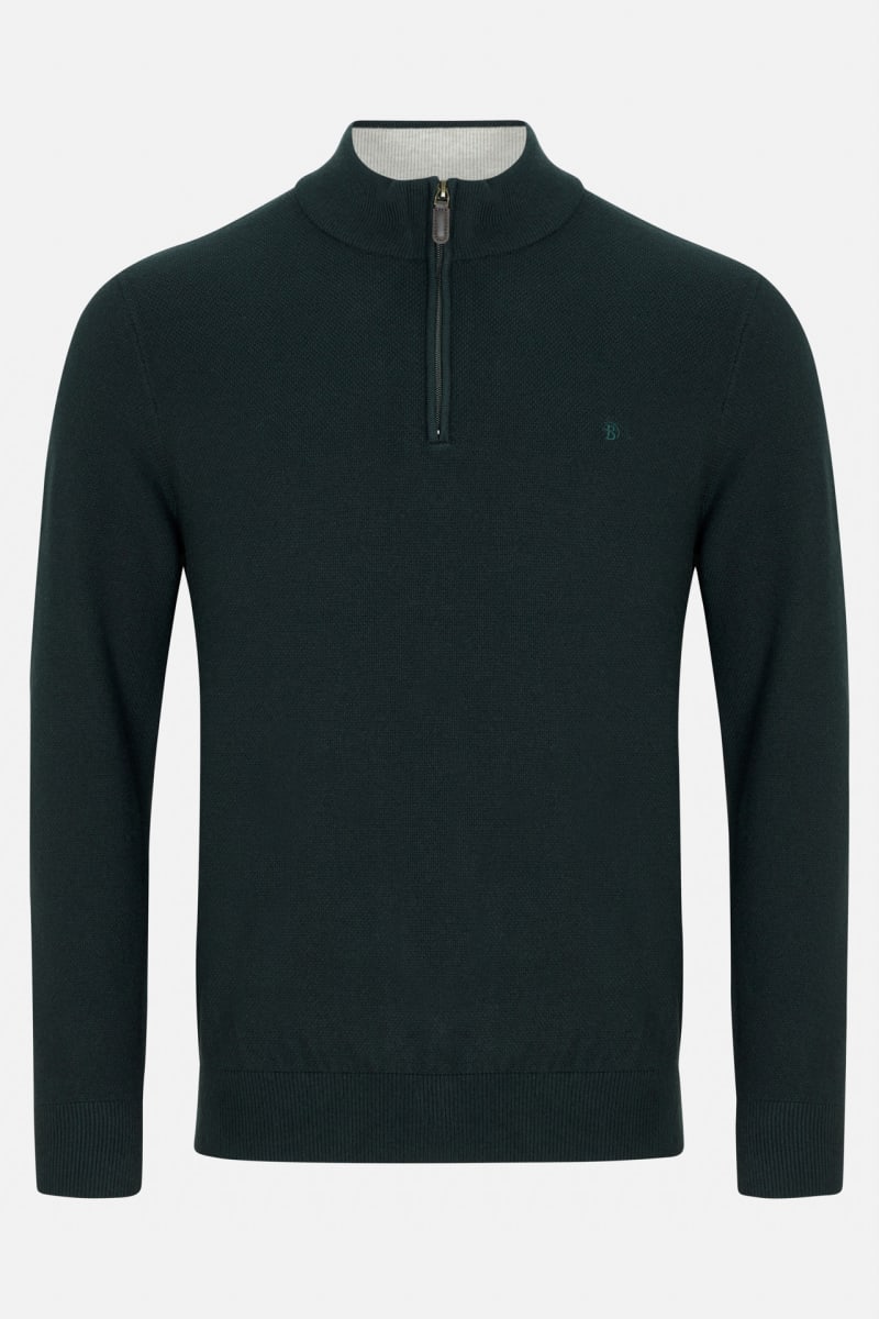 Benetti Quinn Regular Fit Textured Quarter Zip Jumper Forest