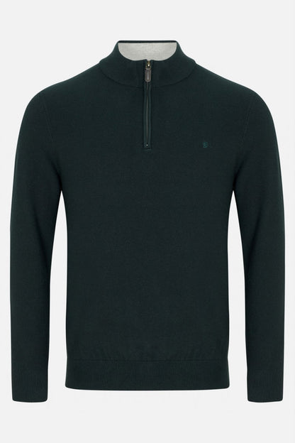 Benetti Quinn Regular Fit Textured Quarter Zip Jumper Forest