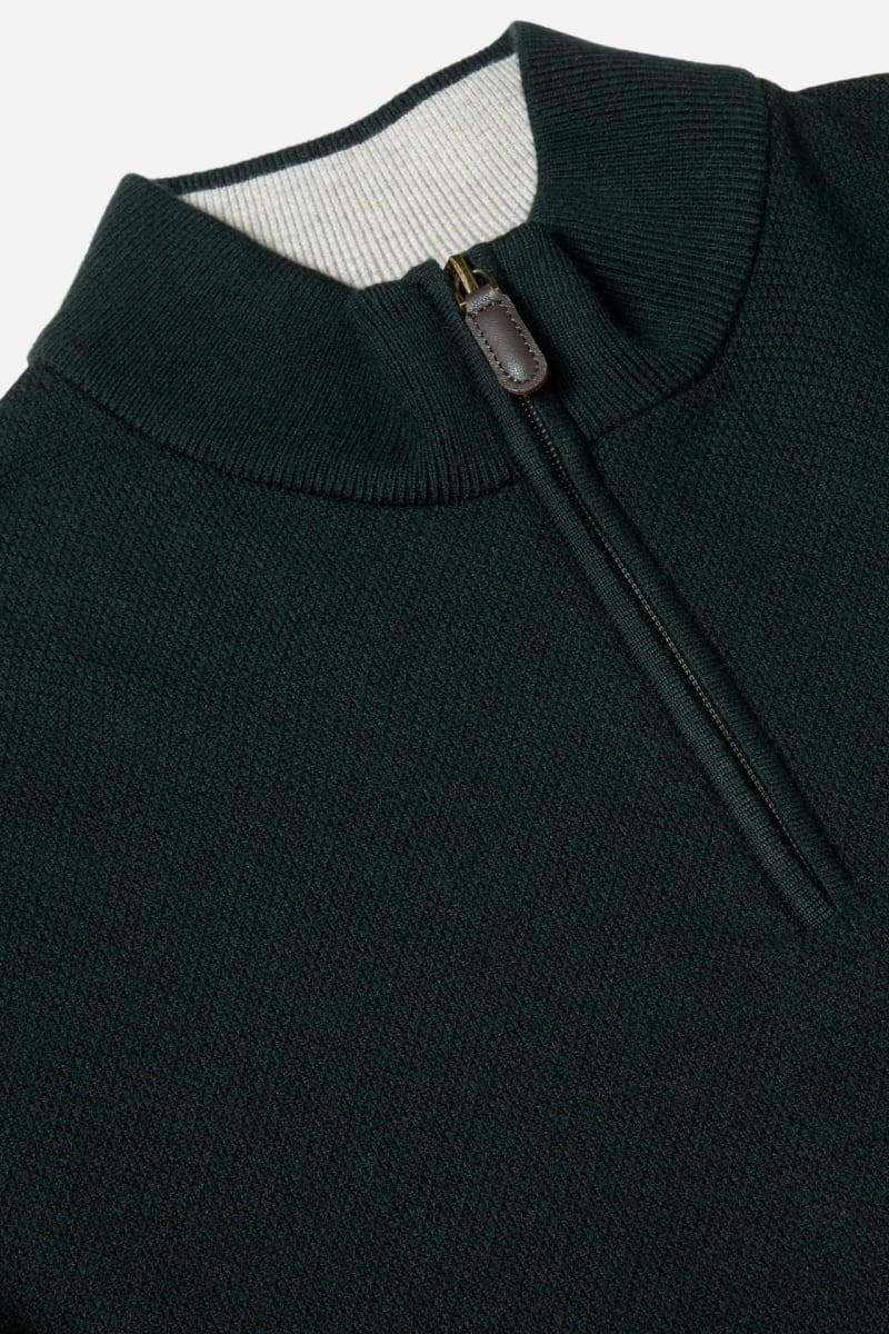 Benetti Quinn Regular Fit Textured Quarter Zip Jumper Forest