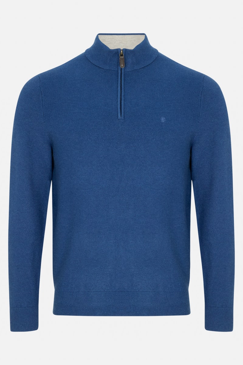 Benetti Quinn Regular Fit Textured Quarter Zip Jumper Indigo