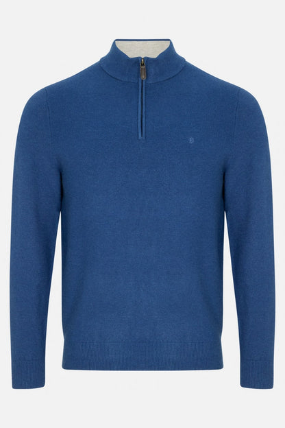 Benetti Quinn Regular Fit Textured Quarter Zip Jumper Indigo