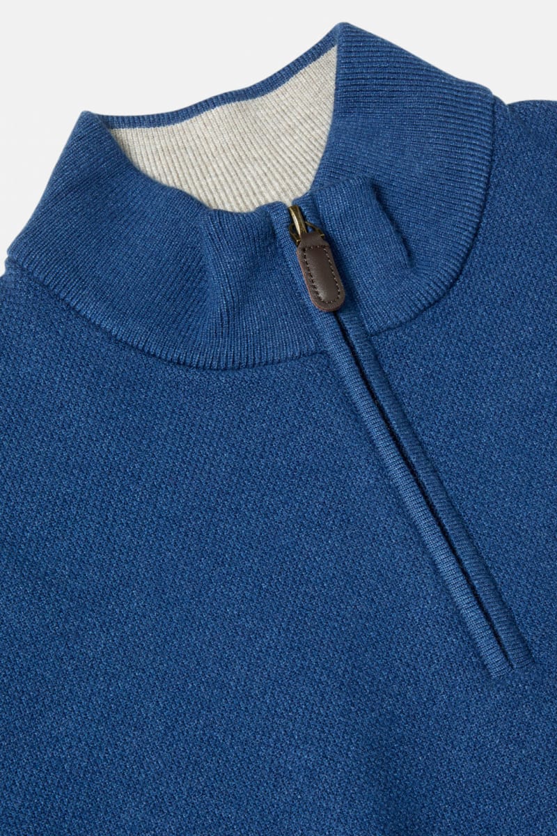 Benetti Quinn Regular Fit Textured Quarter Zip Jumper Indigo