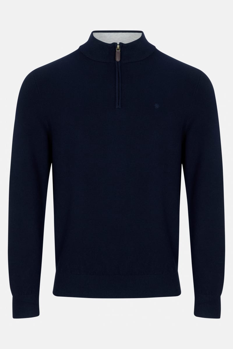 Benetti Quinn Regular Fit Textured Quarter Zip Jumper Navy