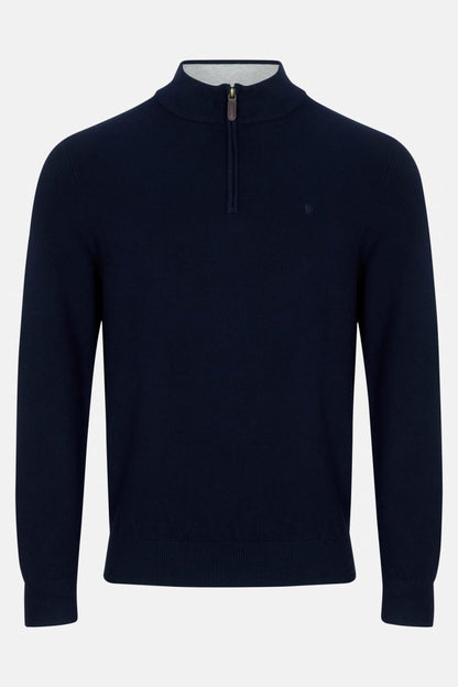 Benetti Quinn Regular Fit Textured Quarter Zip Jumper Navy
