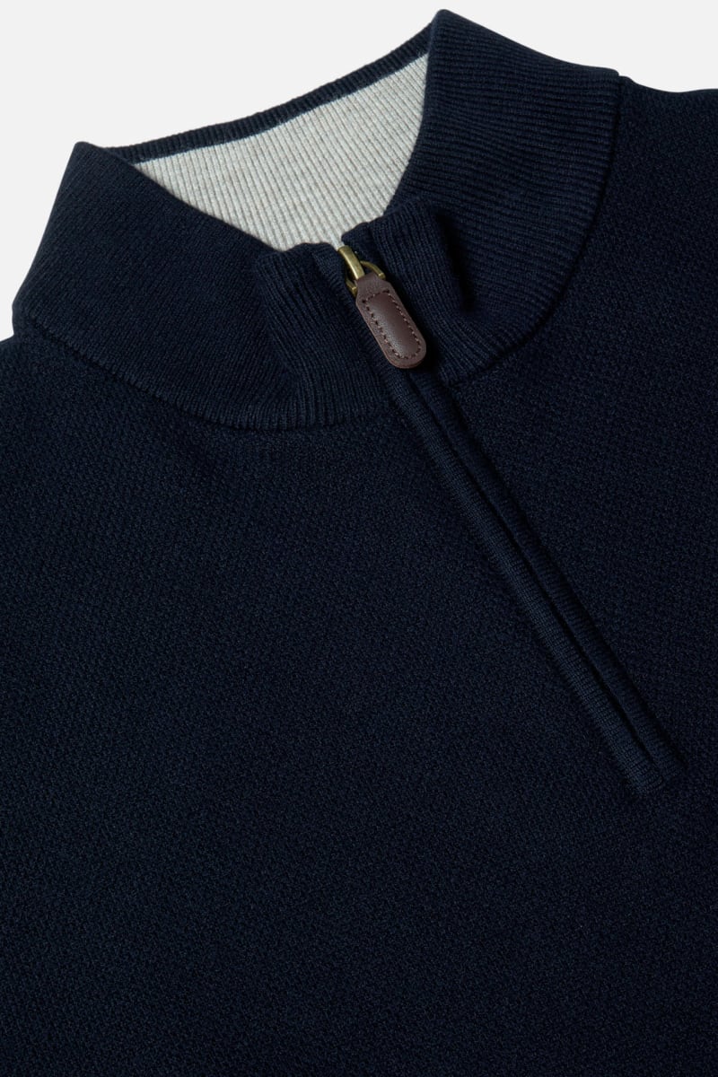 Benetti Quinn Regular Fit Textured Quarter Zip Jumper Navy