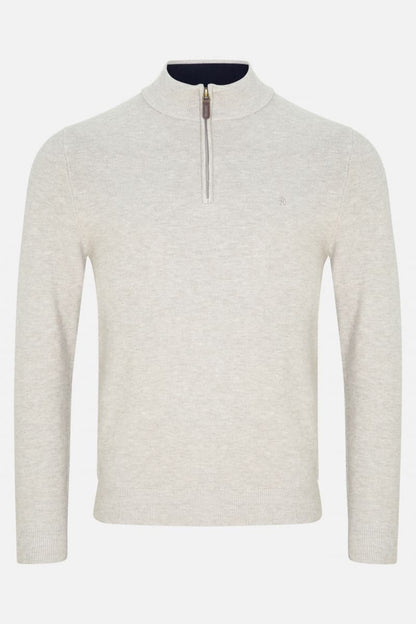 Benetti Quinn Regular Fit Textured Quarter Zip Jumper Stone