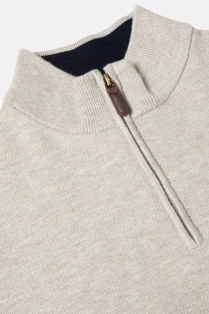 Benetti Quinn Regular Fit Textured Quarter Zip Jumper Stone