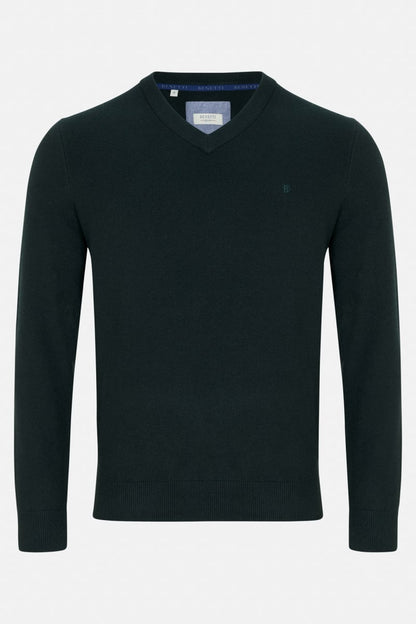 Benetti Quinn Regular Fit Cotton Blend V Neck Jumper Forest