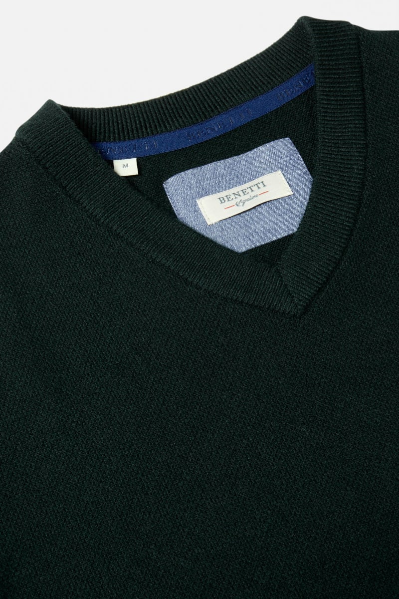 Benetti Quinn Regular Fit Cotton Blend V Neck Jumper Forest