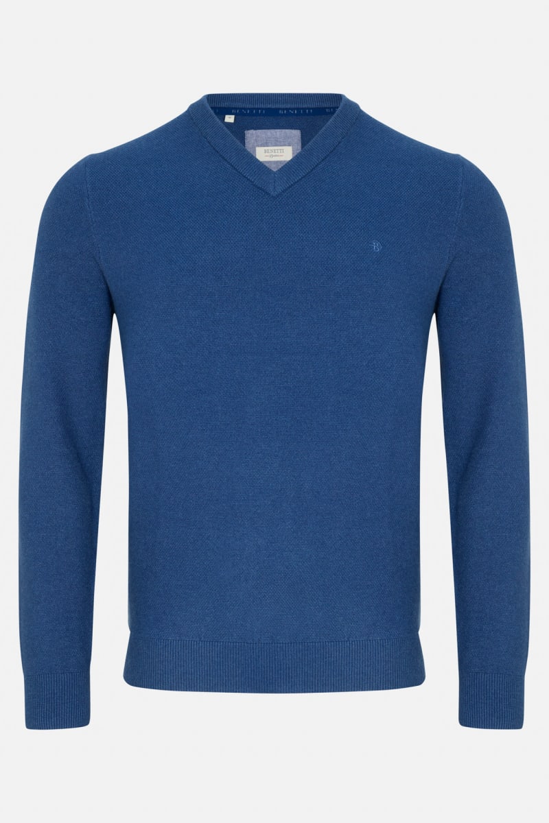 Benetti Quinn Regular Fit Cotton Blend V Neck Jumper Indigo