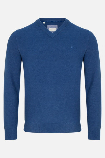 Benetti Quinn Regular Fit Cotton Blend V Neck Jumper Indigo